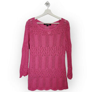 Vintage Cheryl Nash Woodridge Y2K Neon Pink Crotchet Long Sleeve Top L